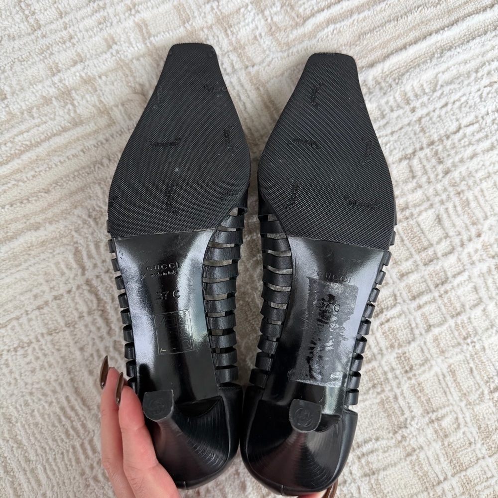Gucci Black Leather Laser Cut Square Toe - Picture 6 of 7